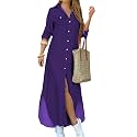 DIACACY Women's Casual Lapel Collar Floral Print Maxi Dresses Side Slit Long Sleeves Loose Slim Shirt Dresses