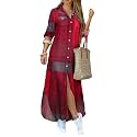 DIACACY Women's Casual Lapel Collar Floral Print Maxi Dresses Side Slit Long Sleeves Loose Slim Shirt Dresses