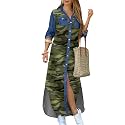 DIACACY Women's Casual Lapel Collar Floral Print Maxi Dresses Side Slit Long Sleeves Loose Slim Shirt Dresses