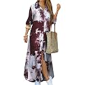 DIACACY Women's Casual Lapel Collar Floral Print Maxi Dresses Side Slit Long Sleeves Loose Slim Shirt Dresses