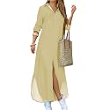 DIACACY Women's Casual Lapel Collar Floral Print Maxi Dresses Side Slit Long Sleeves Loose Slim Shirt Dresses