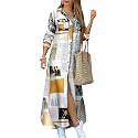 DIACACY Women's Casual Lapel Collar Floral Print Maxi Dresses Side Slit Long Sleeves Loose Slim Shirt Dresses