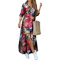 DIACACY Women's Casual Lapel Collar Floral Print Maxi Dresses Side Slit Long Sleeves Loose Slim Shirt Dresses