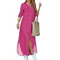 DIACACY Women's Casual Lapel Collar Floral Print Maxi Dresses Side Slit Long Sleeves Loose Slim Shirt Dresses