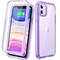 Diaclara Compatible with iPhone 11 Case, Full Body Rugged with Built-in Touch Sensitive Anti-Scratch Screen Protector, Soft TPU Bumper Case Clear Compatible with iPhone 11 6.1" (Clear Purple)