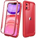 Diaclara Compatible with iPhone 11 Case, Full Body Rugged with Built-in Touch Sensitive Anti-Scratch Screen Protector, Soft TPU Bumper Case Clear Compatible with iPhone 11 6.1" (Red and Clear)