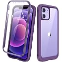Diaclara Designed for iPhone 12/12 Pro Case, Full Body Rugged with Built-in Touch Sensitive Anti-Scratch Screen Protector, Soft TPU Bumper for iPhone 12/12 Pro 6.1" (Purple and Clear)