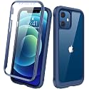Diaclara Designed for iPhone 12/12 Pro Case, Full Body Rugged with Built-in Touch Sensitive Anti-Scratch Screen Protector, Soft TPU Bumper Case for iPhone 12/12 Pro 6.1" (Dark Blue and Clear)