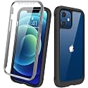 Diaclara Designed for iPhone 12 Mini Case, Full Body Rugged with Built-in Touch Sensitive Anti-Scratch Screen Protector, Soft TPU Bumper Case for iPhone 12 Mini 5.4" (Black and Clear)