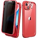 Diaclara Designed for iPhone 14 Case 6.1 Inch,Upgraded Full Body Rugged Clear Bumper Case with Built-in Privacy Screen Protector for iPhone 14,Red