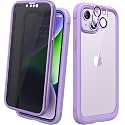 Diaclara Designed for iPhone 14 Case 6.1 Inch,Upgraded Full Body Rugged Clear Bumper Case with Built-in Privacy Screen Protector for iPhone 14,Purple