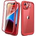Diaclara Designed for iPhone 14 Case, Full Body Rugged Case with Built-in Touch Sensitive Anti-Scratch Screen Protector, with Camera Lens Protector for iPhone 14 6.1" (Red and Clear)