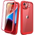 Diaclara Designed for iPhone 14 Plus Case, Full Body Rugged Case with Built-in Touch Sensitive Anti-Scratch Screen Protector, with Camera Lens Protector (Red and Clear)