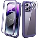 Diaclara Designed for iPhone 14 Pro Case 6.1’’, Full Body Rugged Protective Case+ Camera Lens Protector w/Built-in Touch Sensitive Anti-Scratch Screen Protector, Bumper (Royal Purple)