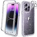 Diaclara Designed for iPhone 14 Pro Max Case 6.7’’ [2023 Upgraded], Full Body Rugged Case w/Built-in Touch Sensitive Anti-Scratch Screen Protector+9H Glass Camera Lens Protector(Clear Glitter)