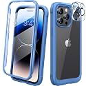 Diaclara Designed for iPhone 14 Pro Max Case 6.7’’,Full Body Rugged Protective Case+9H Tempered Glass Camera Lens Protector w/Built-in Screen Protector (Elegant Blue)