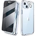 Diaclara Designed for iPhone 15 Case 6.1 Inch,Upgraded Full Body Rugged Clear Bumper Case with Built-in Privacy Screen Protector for iPhone 15,Clear