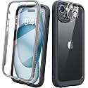 Diaclara Designed for iPhone 15 Case, Full Body Rugged Case with Built-in Touch Sensitive Anti-Scratch Screen Protector, with Camera Lens Protector for iPhone 15 6.1" (Black and Clear)
