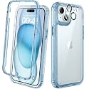 Diaclara Designed for iPhone 15 Case, Full Body Rugged Case with Built-in Touch Sensitive Anti-Scratch Screen Protector, with Camera Lens Protector for iPhone 15 6.1" (Clear Blue)