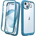 Diaclara Designed for iPhone 15 Case, Full Body Rugged Case with Built-in Touch Sensitive Anti-Scratch Screen Protector, with Camera Lens Protector for iPhone 15 6.1" (Wave Blue)