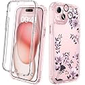 Diaclara Designed for iPhone 15 Case, Full Body Rugged Case with Built-in Touch Sensitive Anti-Scratch Screen Protector, with Camera Lens Protector for iPhone 15 6.1" (Camellia)