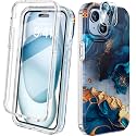 Diaclara Designed for iPhone 15 Case, Full Body Rugged Case with Built-in Touch Sensitive Anti-Scratch Screen Protector, with Camera Lens Protector for iPhone 15 6.1" (Water Blue)