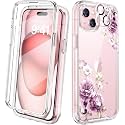 Diaclara Designed for iPhone 15 Case, Full Body Rugged Case with Built-in Touch Sensitive Anti-Scratch Screen Protector, with Camera Lens Protector for iPhone 15 6.1" (Peony)