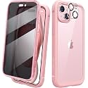 Diaclara Designed for iPhone 15 Plus Case 6.7 Inch,Upgraded Full Body Rugged Clear Bumper Case with Built-in Privacy Screen Protector for iPhone 15 Plus,Pink