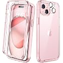 Diaclara Designed for iPhone 15 Plus Case 6.7 Inch, Full Body Rugged Case with Built-in Touch Sensitive Anti-Scratch Screen Protector + Glass Camera Lens Protector for iPhone 15 Plus,Clear Pink