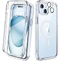 Diaclara Designed for iPhone 15 Plus Case 6.7'', [Compatible with MagSafe] Full Body Rugged Magnetic Case w/Built-in Screen Protector+Glass Camera Lens Protector,Clear-Magnetic