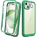 Diaclara Designed for iPhone 15 Plus Case 6.7 Inch, Full-Body Clear Bumper Cases w/Built-in Screen Protector, 360 Protective Rugged Case + Glass Camera Lens Protector,Mint Green