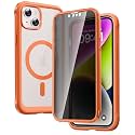 Diaclara Magnetic Designed for iPhone 14 Case 6.1 Inch,Upgraded Full Body Rugged Clear Bumper Case with Built-in Privacy Screen Protector for iPhone 14,Orange
