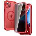 Diaclara Magnetic Designed for iPhone 14 Case 6.1 Inch,Upgraded Full Body Rugged Clear Bumper Case with Built-in Privacy Screen Protector for iPhone 14,RED