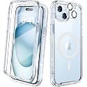 Diaclara Magnetic Designed for iPhone 15 Case, Compatible with MagSafe Built-in Touch Sensitive Anti-Scratch Screen Protector, with Camera Lens Protector for iPhone 15 6.1" (Full Clear Glitter)
