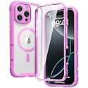 Diaclara Magnetic for iPhone 16 Pro Case with Screen Protector,Black,Fuchsia Pink