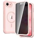 Diaclara Magnetic for iPhone 17e Case & iPhone 16e Case 6.1" Full Body Bumper,[Compatible with MagSafe] Military Drop Proof Cover with Built-in Privacy Screen Protector,Magnetic Pink-Privacy