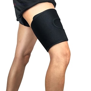 dialdrcare neoprene thigh adjustable support brace thigh bandage compression sleeve hamstring for quadricep tendinitis sciatica pain and sports recovery basketball brace men women 1 small