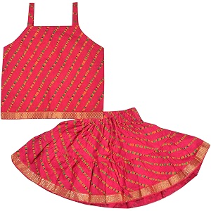 DIAMO Girls Jaipuri Lahariya Block Print Skirt