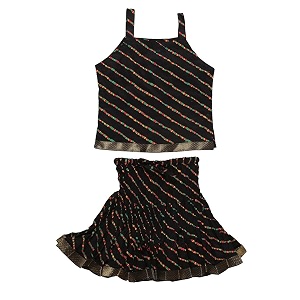 DIAMO Girls Jaipuri Lahariya Block Print Skirt