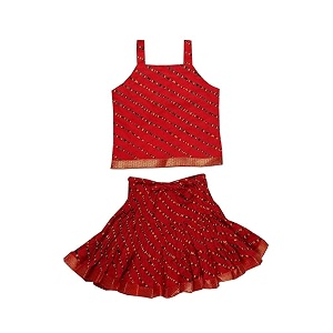 DIAMO Girls Jaipuri Lahariya Block Print Skirt