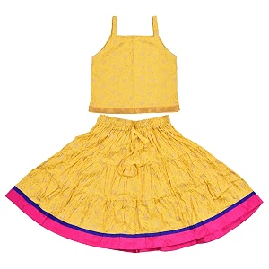 DIAMO Girls Jaipuri Rajasthani Hand Block Gold