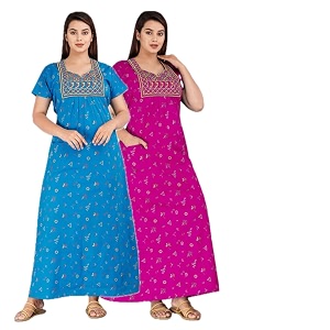 DIAMO Pure Cotton Embroidery Nighty for Women