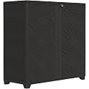Diamond Cabinet with 1 Shelf, Black 33.5×15.1×34.3 Inch - Waterproof UV-Resistant Outdoor Storage for Patio, Poolside &amp; Indoor - Store Brooms Trash Bins