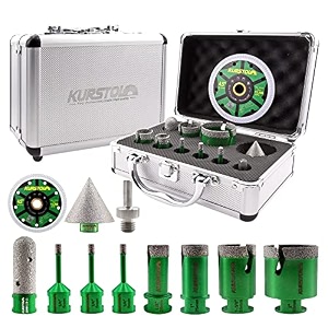 diamond core drill bits kit - 11pcs 66620253550mm234 beveling chamfer bit3434 finger milling bittriangle adapter to 58-1134 thread4534 cutting disc for porcelain ceramic tile granite