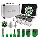 Diamond Core Drill Bits Kit - 11pcs 6/6/6/20/25/35/50mm+2" Beveling Chamfer Bit+3/4" Finger Milling Bit+Triangle Adapter to 5/8-11" Thread+4.5" Cutting disc for Porcelain Ceramic Tile Granite