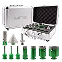 Diamond Core Drill Bits Kit - 7pcs 6/6/6/20/25/35/50mm+1pc 2" Beveling Chamfer Bit+1pc 3/4" Finger Milling Bit+Triangle Adapter to 5/8-11" Thread for Porcelain Ceramic Tile Granite Marble