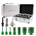 Diamond Core Drill Bits Kit - 7pcs 6/6/6/20/25/35/50mm+1pc 2" Beveling Chamfer Bit+1pc 3/4" Diamond Finger Milling Bit+SDS Adapter to 5/8-11" Thread for Porcelain Ceramic Tile Granite Marble