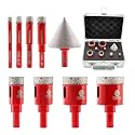 Diamond Core Drill Bits Set - FOCSTOL 9pcs (6/8/10/12/20/25/32/35mm+50mm Beveling Chamfer Bit) Diamond Hole Saw Kit with Round Shank for Porcelain Ceramic Tile Marble Granite