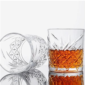 diamond glass set of 6 european crystal whiskey glasses set of 6 pcs- 300 ml bar glass for drinking bourbon whisky scotch cocktails cognac- old fashioned cocktail tumblers