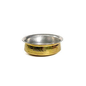 diamond steel brasspital non stick handi for cooking  lagan for cooking kalai plating inside  handcrafted  brass handi without lid traditional cookware pack of 1 12 inch 25 litre